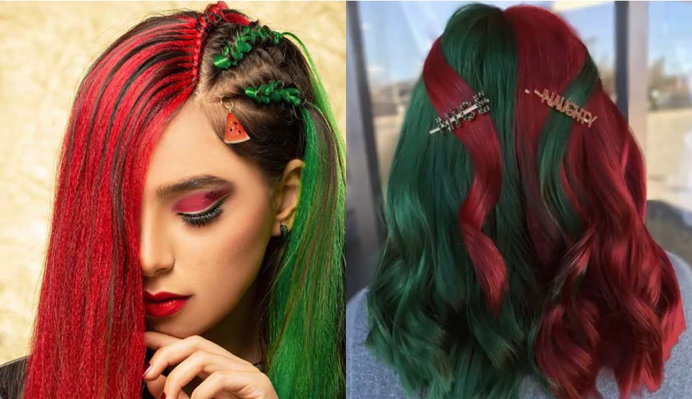 استفاده از رنگ موی سبز و قرمز برای شب یلدا