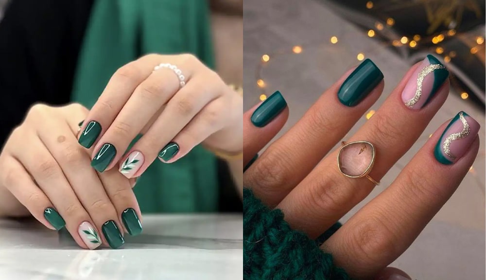 طرح ناخن با رنگ سبز مخصوص شب یلدا