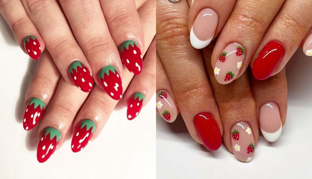 کاشت ناخن با تم توت فرنگی برای شب یلدا