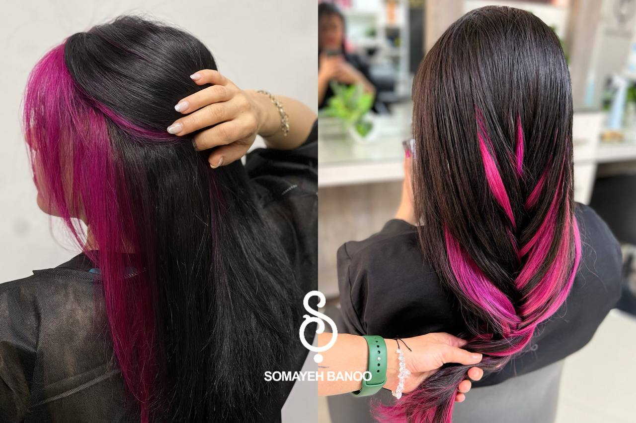 مدل موی دو رنگ مشکی و صورتی