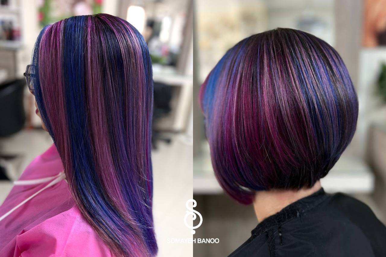 رنگ مو صورتی و آبی