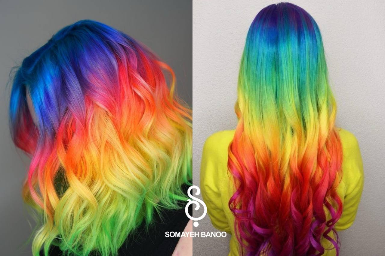رنگ مو فانتزی دخترانه رنگین کمانی