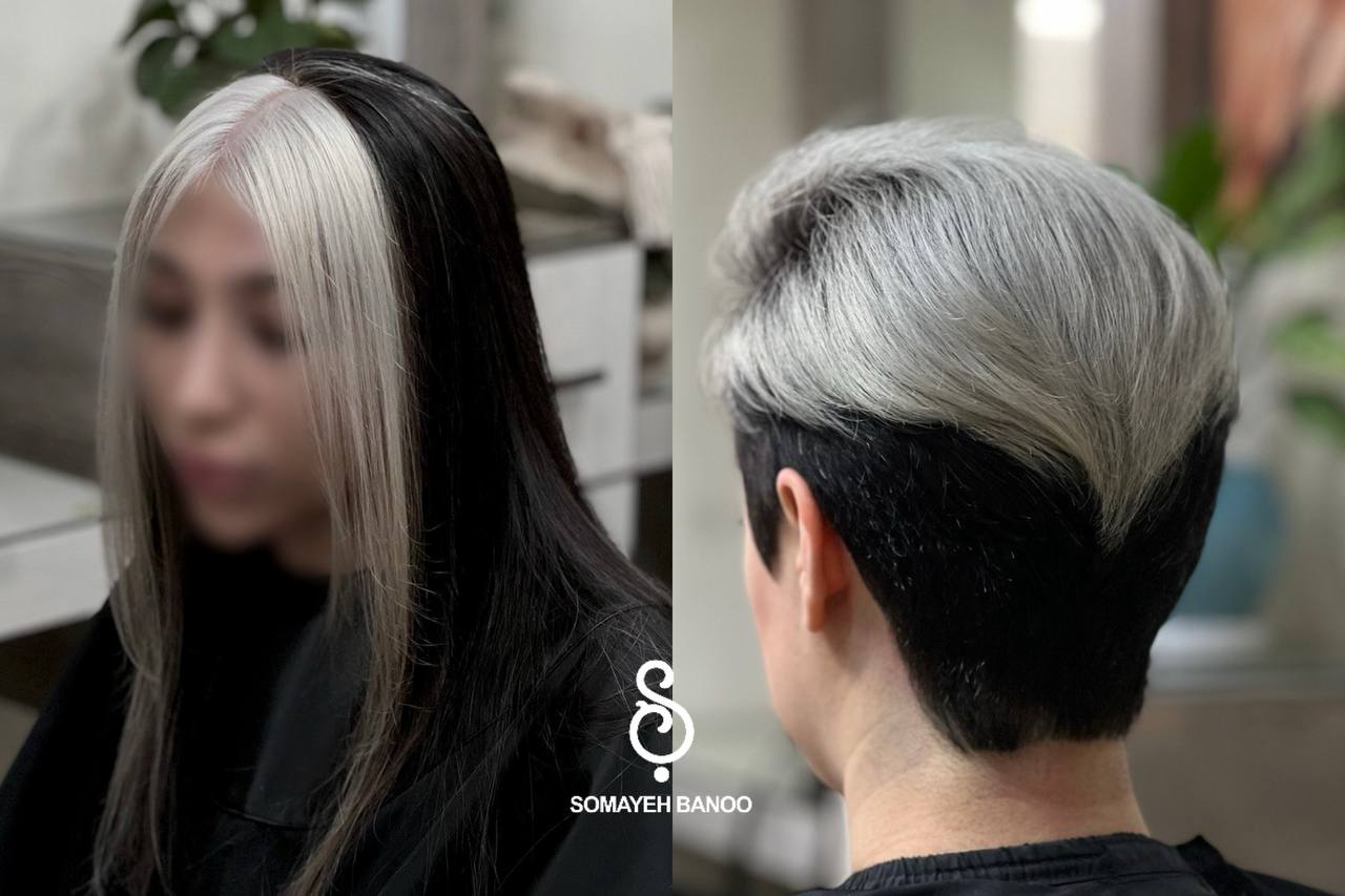 مدل رنگ مو دو تیکه سفید و مشکی